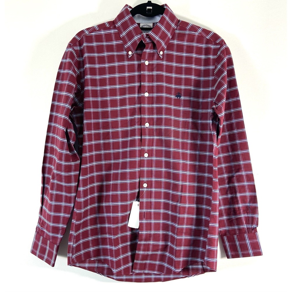 Brooks Brothers 1818 Regent Shirt Mens Small Red Long Sleeve Button Up Plaid New